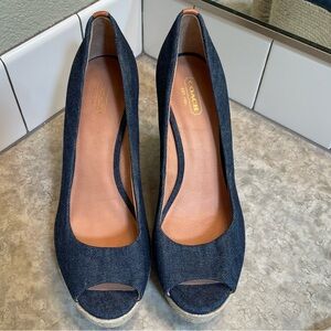 🇺🇸 Sale! 🇺🇸 Coach Denim and Leather Peep Toe Wedges